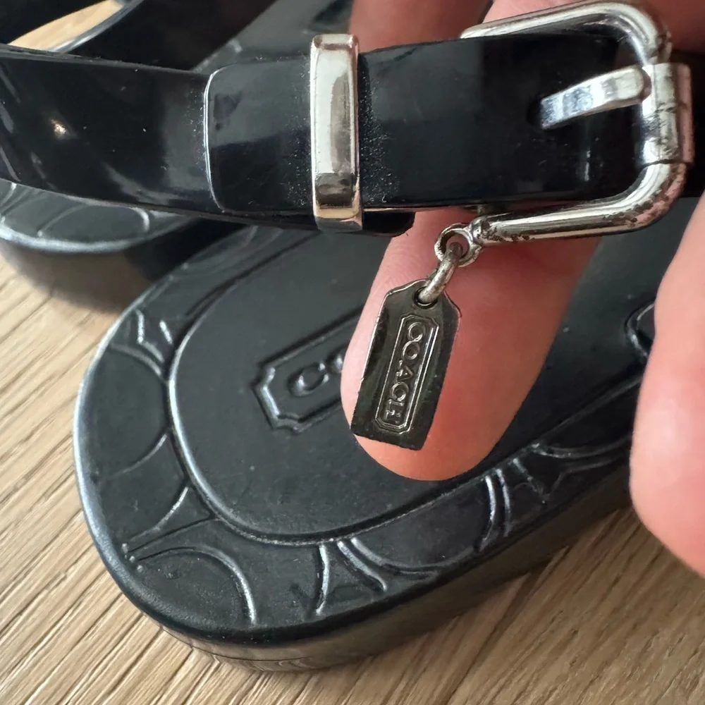Coach Pansy Black Jelly Sandals with Silvertone Signature Accents Women's 6